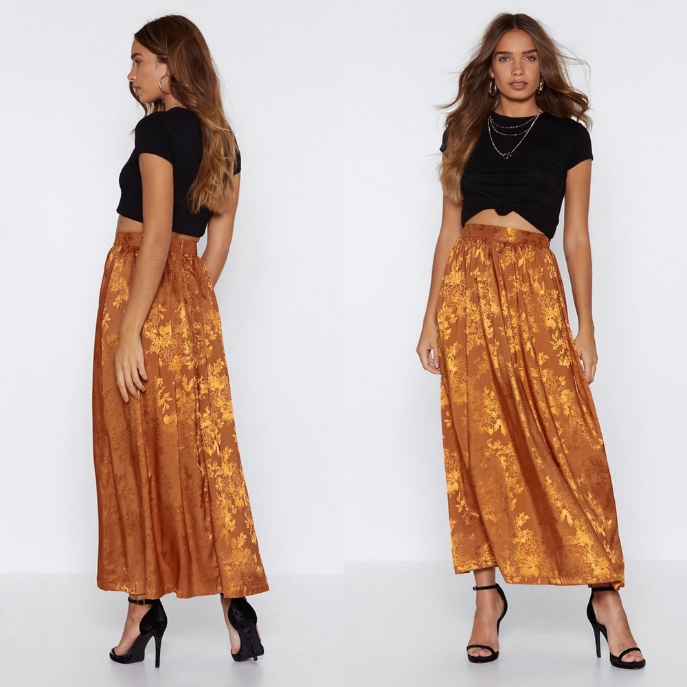 Nasty Gal Jacquard Maxi Skirt orange Sz8